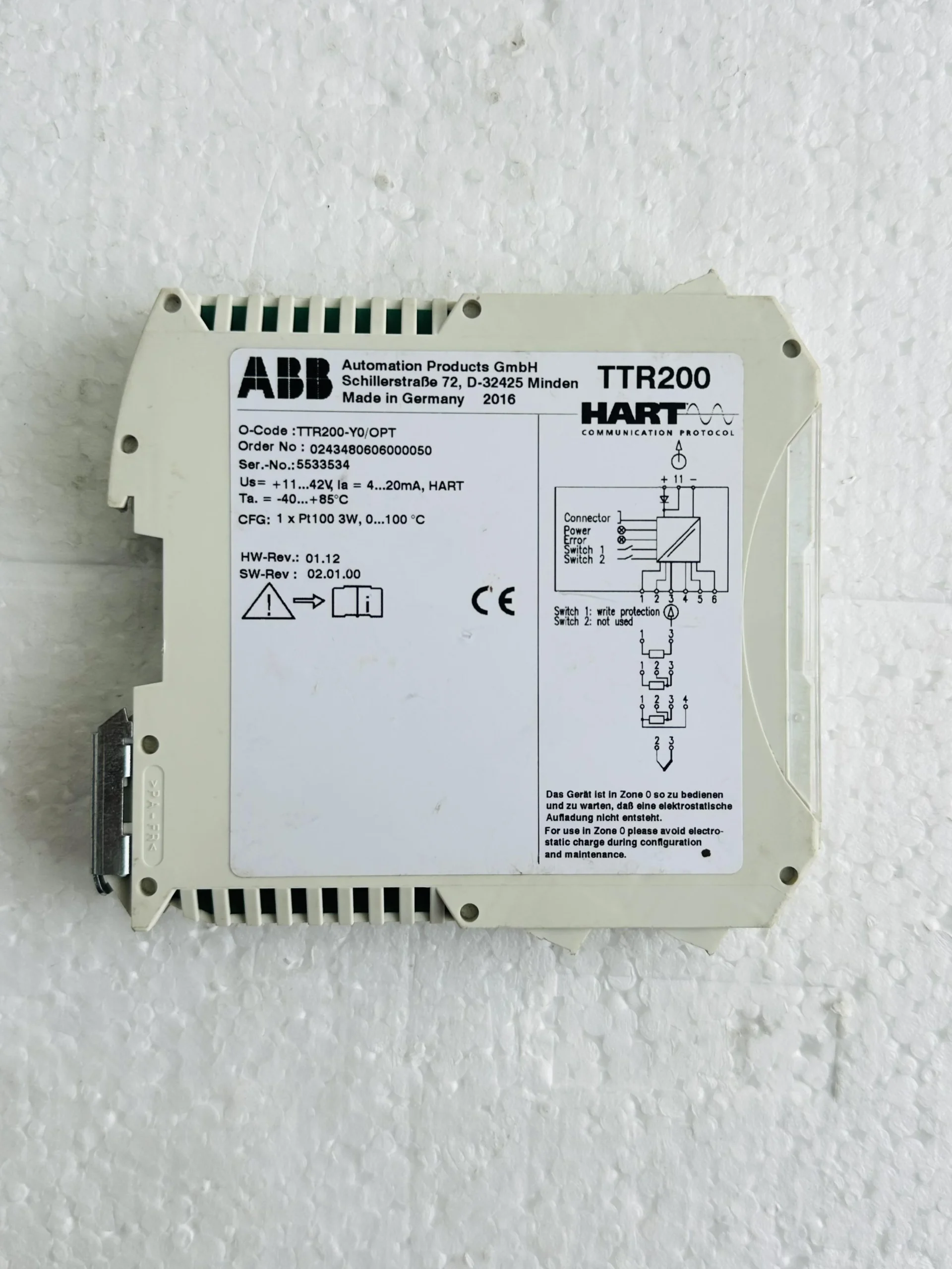 ABB TTR200-YO Rail Mount Temperature Transmitter ABB TTR200-YO Rail Mount Temperature Transmitter