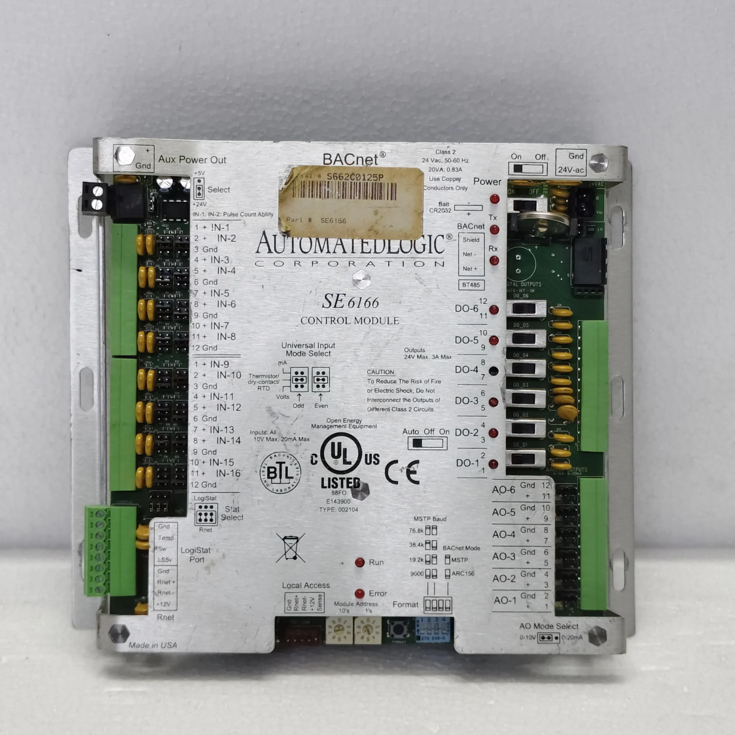 AUTOMATED LOGIC SE6166 BACnet Control Module – Rev. 9