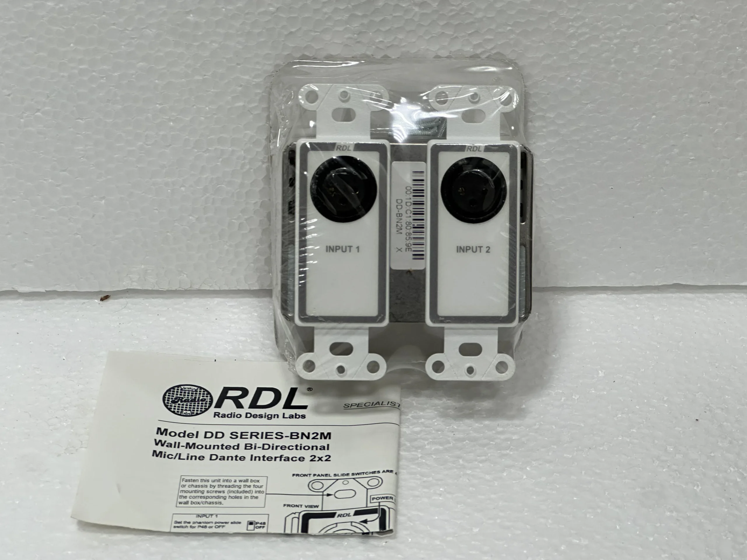 RDL NSR39860 DD Series-BN2M Wall-Mounted Bi-Directional MicLine Dante Interface (2×2)